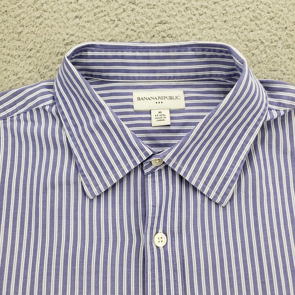 Banana Republic Shirt Mens XL 17-17 1/2 Purple Striped Button Up Long Sleeve - Picture 3 of 14